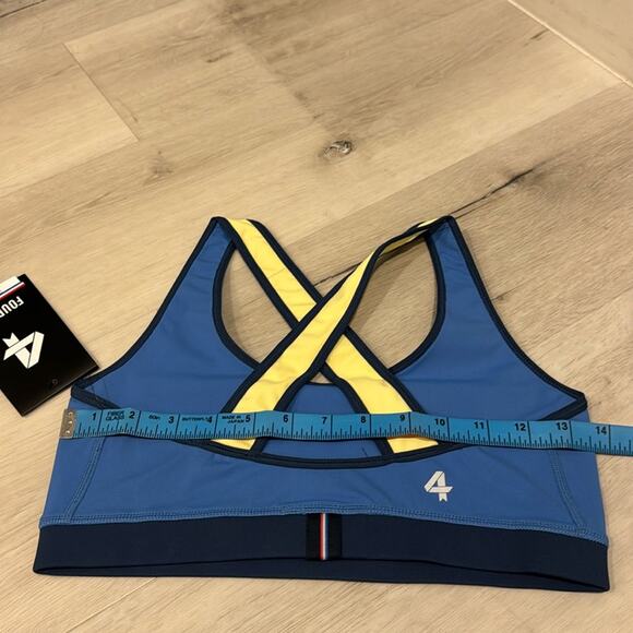 Fourlaps NWT Infinity Sports Bra Azure Midnight Banana with crossed straps back. - Picture 7 of 9